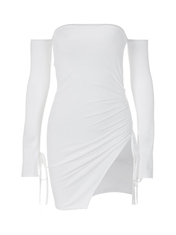 New fashionable and sexy off - shoulder, chest - wrapped, hip - wrapped skirt with slits - Bottoms